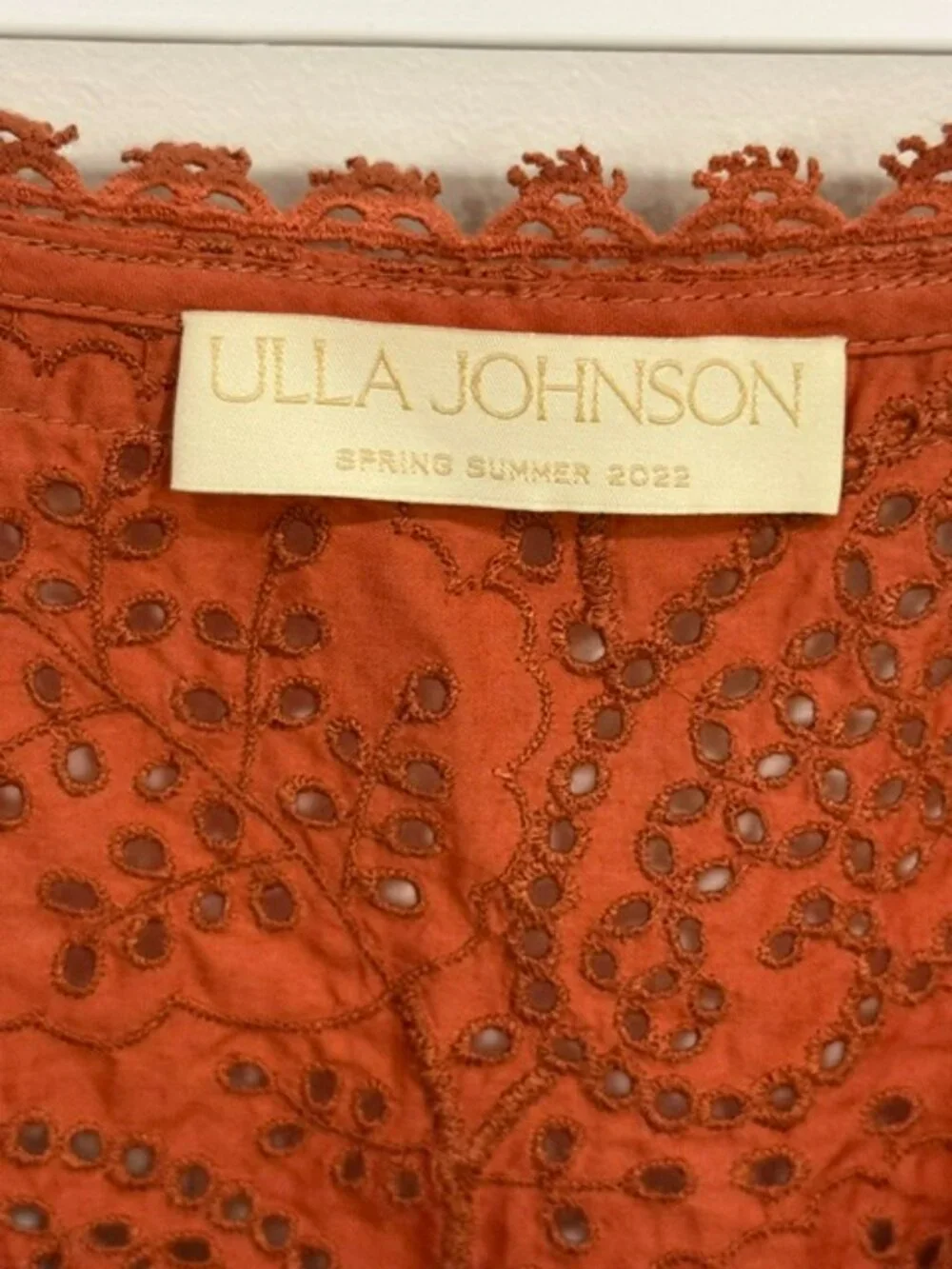 Ulla Johnson Rust Eyelet Puff-Sleeve Peplum Blouse